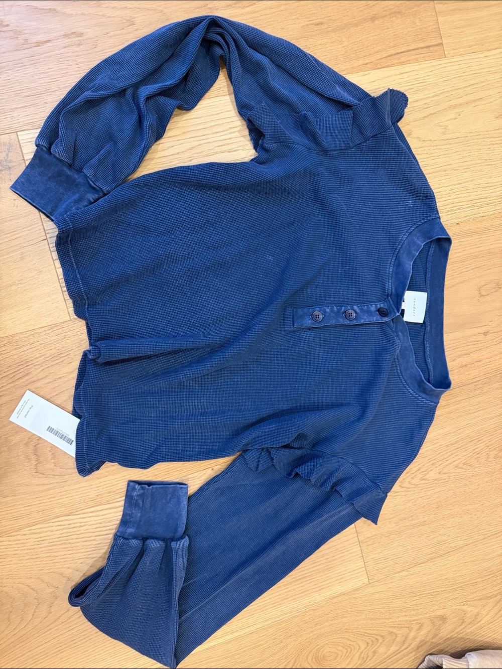 Women’s ' Navy Blue Waffle Henley Top - Unbranded
